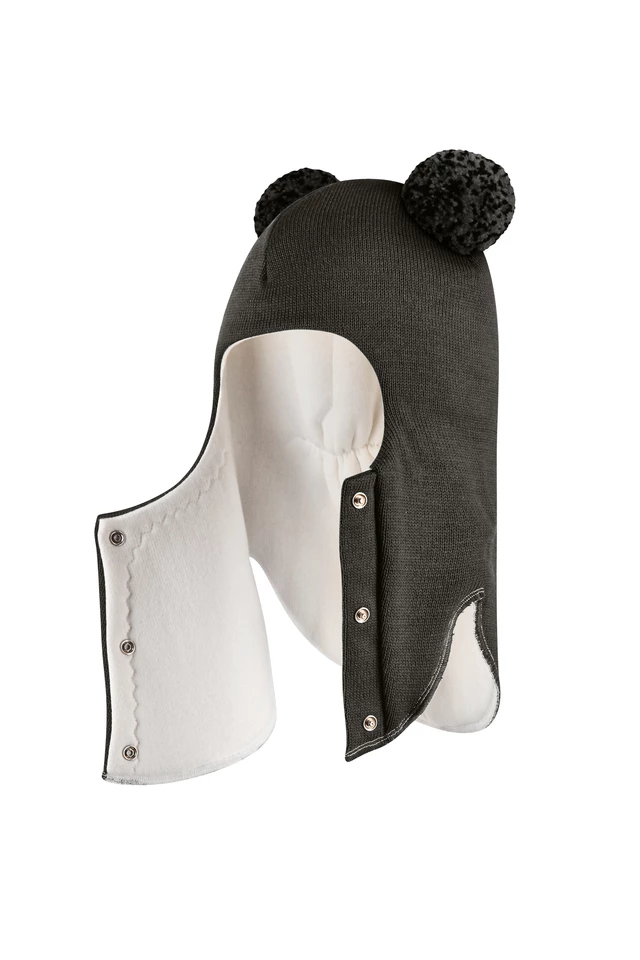 Зимова шапочка-шолом Corona.hm "Пандочка з помпонами МЕЛАНЖ" на кнопочках графіт