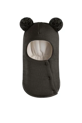 Зимова шапочка-шолом Corona.hm "Пандочка з помпонами МЕЛАНЖ" на кнопочках графіт
