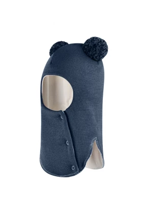 Зимова шапочка-шолом Corona.hm "Пандочка з помпонами МЕЛАНЖ" на кнопочках джинс