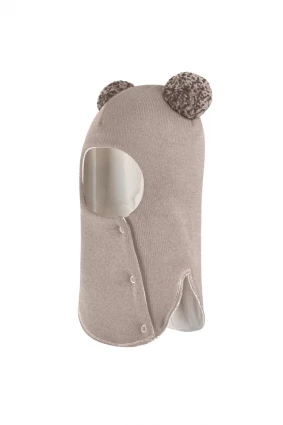 Зимова шапочка-шолом Corona.hm "Пандочка з помпонами МЕЛАНЖ" на кнопочках лате