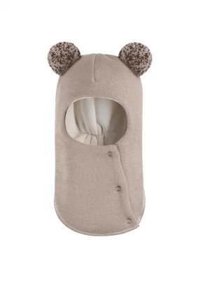 Зимова шапочка-шолом Corona.hm "Пандочка з помпонами МЕЛАНЖ" на кнопочках лате