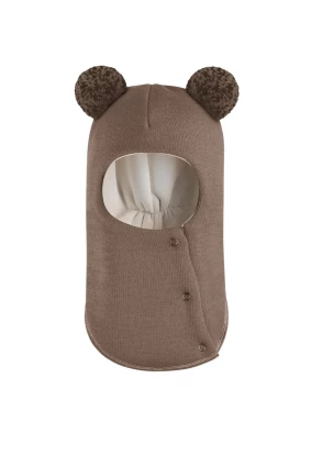Зимова шапочка-шолом Corona.hm "Пандочка з помпонами МЕЛАНЖ" на кнопочках молочний шоколад