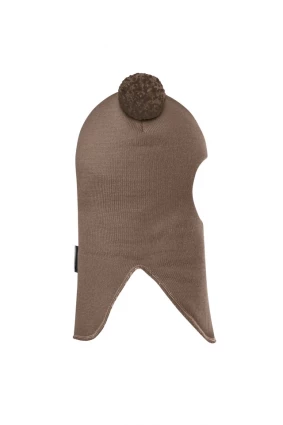 Зимова шапочка-шолом Corona.hm "Пандочка з помпонами МЕЛАНЖ" на кнопочках молочний шоколад