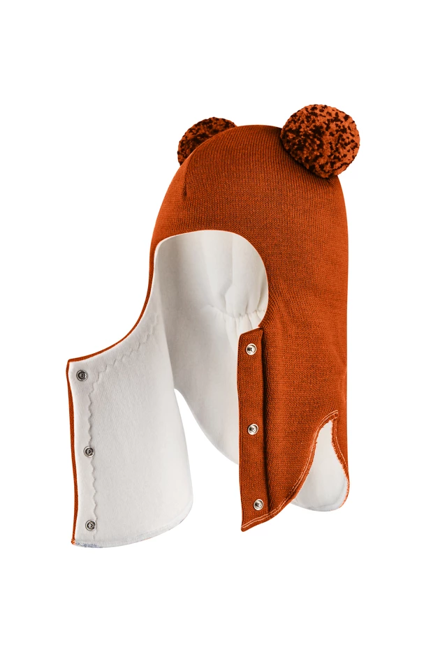Зимова шапочка-шолом Corona.hm "Пандочка з помпонами МЕЛАНЖ" на кнопочках помаранчевий