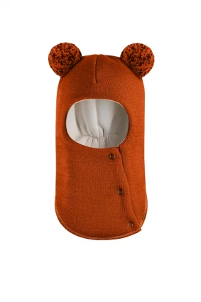 Зимова шапочка-шолом Corona.hm "Пандочка з помпонами МЕЛАНЖ" на кнопочках помаранчевий