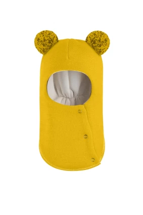 Зимова шапочка-шолом Corona.hm "Пандочка з помпонами МЕЛАНЖ" на кнопочках сонце