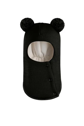 Зимова шапочка-шолом Corona.hm "Пандочка з помпонами МЕЛАНЖ" на кнопочках чорний