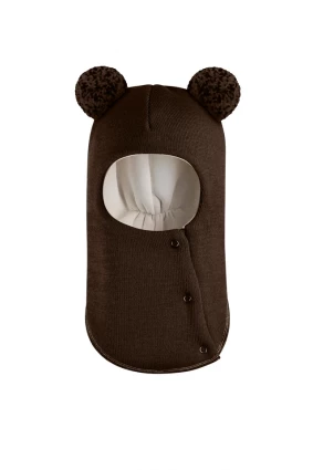 Зимова шапочка-шолом Corona.hm "Пандочка з помпонами МЕЛАНЖ" на кнопочках шоколад