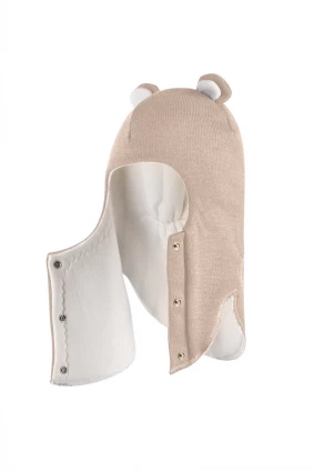 Зимова шапочка-шолом Corona.hm "Міс Ведмедиця" з кнопочками беж золотий