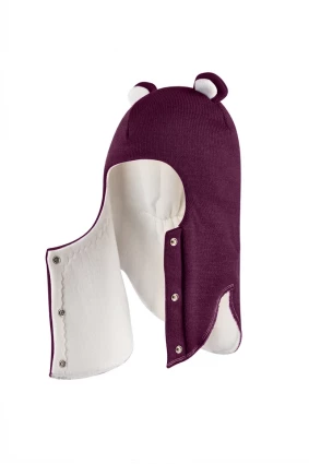 Зимова шапочка-шолом Corona.hm "Міс Ведмедиця" з кнопочками бордо