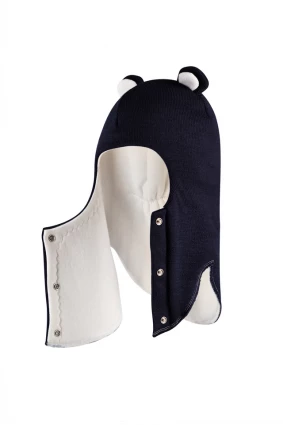 Зимова шапочка-шолом Corona.hm "Міс Ведмедиця" з кнопочками синій