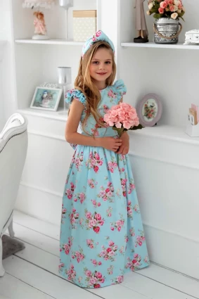 Платье для девочки Corona.hm “Роскошь”, троянда на блакитному